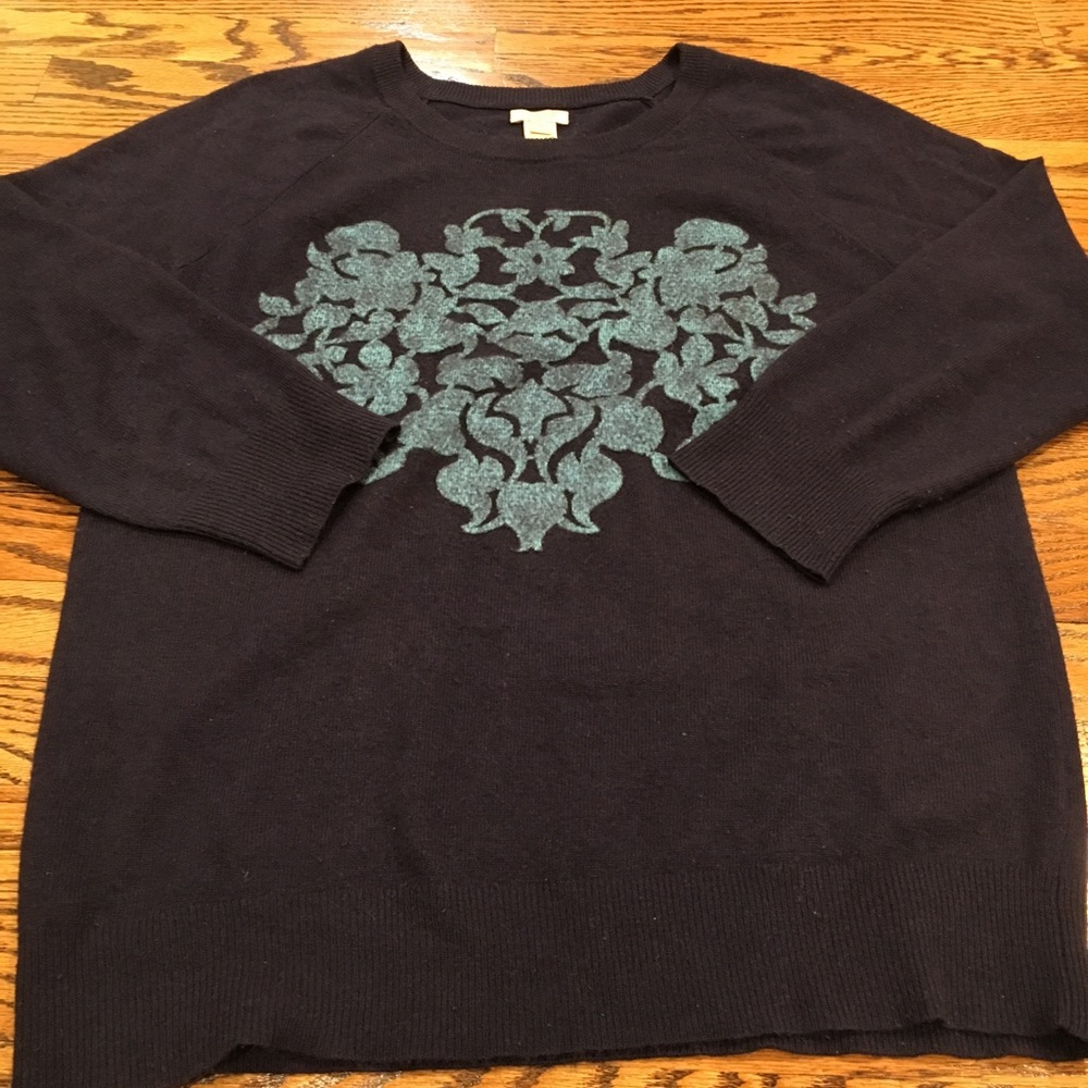 J. Crew Navy Sweater with Lighter Blue Design, S
